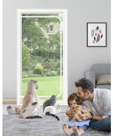 SHRRL Reinforced Cat Screen Door - Heavy Duty with Zipper | Prevent Dogs & Cats Escaping | Fits Door Size 32''x80'' | White - Buy Online on GoSupps.com