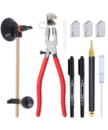 Mardatt 9 Pcs Glass Cutting Tool Set Kit Includes Adjustable Circular Glass Cutter  Glass Running Pliers with Rubber Tip  2mm-20mm Oil Feed Carbide Tip with 3 Bonus Blades for Mirrors Tiles Mosaic