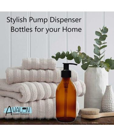 Avalon Amber Glass Bottles 250ml 8oz Soap Dispenser with Black Pumps (BPA-Free) Lotion Pump/Soap Dispensers Reusable Refillable Eco Friendly Sustainable Living/Gift - Pack of 2 - Buy Online on GoSupps.com