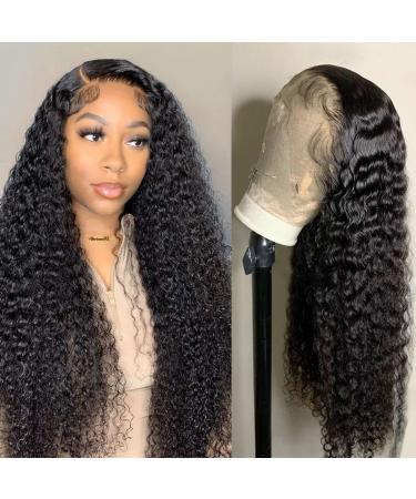 Kdmidun 13x4 HD Transparent Lace Front Wigs Human Hair for Women Deep Wave Lace Frontal Wigs Human Hair Pre Plukced Brazilian Deep Curly Human Hair Wigs 180% Density Natural Black Color 20 Inch 20 Inch 13x4 Lace Front Wi...