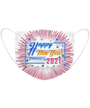 ZQP 50PCS 2021 Happy New Year Disposable Face_Mask for Adult 2021 Happy New Years Face Bandanas 3-Layer Non-Woven with Elastic Earloops - Buy Online on GoSupps.com