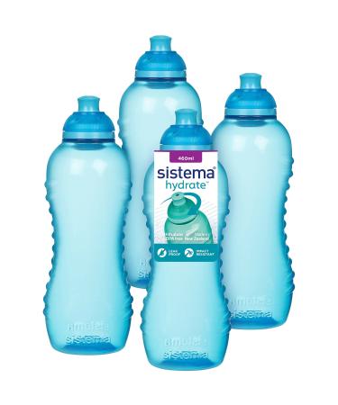 Sistema Twist 'n' Sip Squeeze Sports Water Bottles | Leakproof Water Bottles | 460 ml | BPA-Free | Recyclable with TerraCycle | Blue | 4 Count Blue 4 x 460 ml