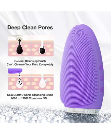 Facial Cleansing Brush by NEWDERMO Vibrating Silicone Face Scrubber - 2 Function Modes and 7 Speeds Rechargeable IPX7 Waterproof Face Brush for Deep Cleaning Pores Exfoliating and Massaging Purple - Buy Online on GoSupps.com