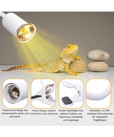 2-Piece UVB Reptile Heat Lamp Set with 240cm Cable & Dimming Switch - 360 Flexible Clip for Turtles & Aquariums (No Bulb) - Buy Online on GoSupps.com