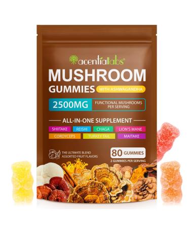 Lions Mane Mushroom Gummies Supplement Blend Organic Reishi Cordyceps & More Boosts Energy Memory Immunity - 80 Gummies (1)