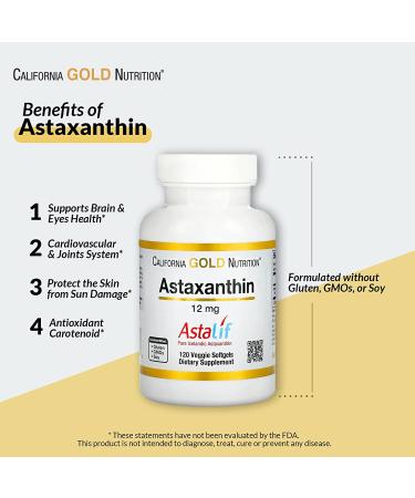 Astaxanthin 12mg 120 Veggie Softgels - Pure Icelandic Biologically Active Antioxidant Carotenoid - 99% Isomer - 120 Count - Buy Online on GoSupps.com