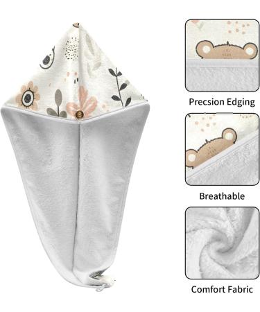 Seamless Bear & Flower Hair Towels 2 Pack | Super Absorbent Quick Dry Turbans for Women & Girls - Buy Online on GoSupps.com