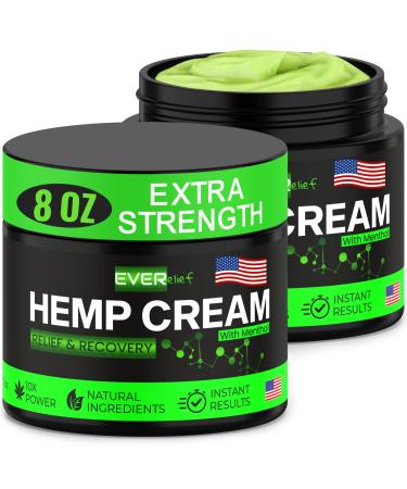 (2 Pack) Hemp Cream - Hemp Cream Maximum Strength for Muscle Back, Joint, Neck, Knees & Elbows - Natural Hemp Oil Extract with Turmeric, MSM, Arnica - Made in USA 8 Oz