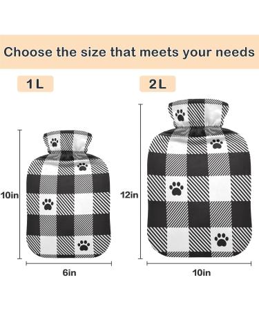 Naanle Black & White Checkered Dog Paw Heat Bottle - 1L Transparent Hot Water Bottle for Pain Relief & Cold Therapy - Ideal Hand & Feet Warmer - Buy Online on GoSupps.com