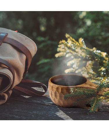 Foxyoo Kuksa Wooden Cup - Traditional Nordic Design - 12oz (350ml) - Lightweight Durable Mug with Lanyard and Carabiner for Camping and Foraging - Buy Online on GoSupps.com