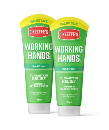 O Keeffe s Working Hands Value Tube 190ml (2 Pack) Hand Cream for Extremely Dry Cracked Hands | Non-Greasy Unscented & Instantly Boosts Moisture Levels TUBE 190 ml (Pack of 2)