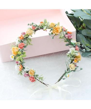 Xinyanmy Floral Crown Headband Flower Garland Hair Garland Hair Wreath Hair Band Flower Halo Floral Headpiece with Ribbon for Women Girls for Wedding Parties - Buy Online on GoSupps.com