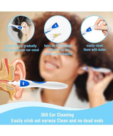 Q-Grips Ear Wax Removal Kit - Safe 360 Spiral Silicone Cleaner with 16 Washable Replacement Heads for Adults & Kids - Blue & White - Buy Online on GoSupps.com