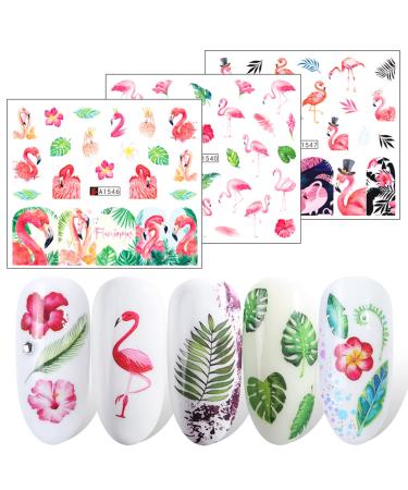 Summer Flamingo and Green Leaf Nail Art Stickers Decals - 12 Sheets - Buy Online on GoSupps.com
