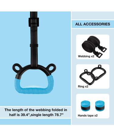 EXQ Home Kids Gymnastic Rings with Adjustable Straps - 220lb Capacity - Blue Standard - Buy Online on GoSupps.com