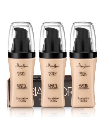 3 Pack MARIA AYORA Liquid Foundation Makeup Matte Face Makeup Foundation Moisturizing Lightweight 1.4fl oz 1 Bottle (02 Natural)