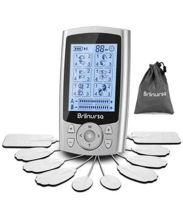 Brilnurse Dual Channel TENS EMS Unit 24 Modes 30 Level Intensity Muscle Stimulator for Pain Relief, Rechargeable Mini TENS Machine Pulse Massager with 10 Pads/Storage Pouch/Lanyard/Cable Ties. - Buy Online on GoSupps.com