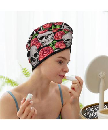Skull and Roses Microfiber Hair Towel - Soft Super Absorbent Wrap for Long Curly & Thick Hair - Quick Dry Coral Velvet Cap for Women - Buy Online on GoSupps.com