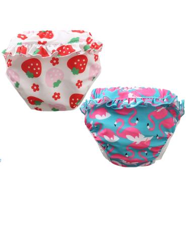 Returning swimming diaper 2 pieces of swimming trousers for baby girls (0-3 year) swimming diaper with ruffles Bath wind pants swimming trunks (color C L-28-36LB/2-3 years) Color C L (2 pack)