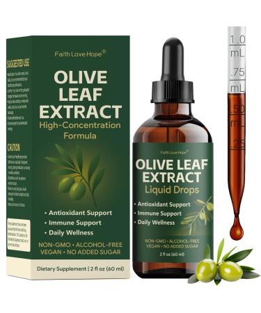 Olive Leaf Extract Liquid Drops With Oleuropein & Hydroxytyrosol Immune Support Supplement for Daily Wellness Antioxidant Support Non-GMO Vegan Alcohol-Free High-Concentration Formula 2 Fl Oz