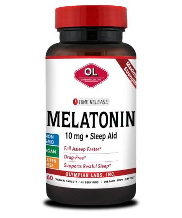 Olympian Labs Melatonin 10mg Time Release with Vitamin B6 - Maximum Strength Tablets - Drug-Free, Supports Restful Sleep, Nighttime Sleep Aid - 60 Vegan Tablets (60 Servings) 60 Count (Pack of 1)