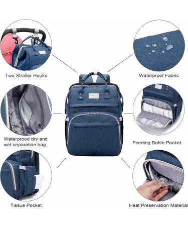 Shop SndMor Dark Blue Diaper Bag Backpack - Multifunctional with Bed Function Stroller Hooks Ideal for Moms & Dads | International Shipping - Buy Online on GoSupps.com