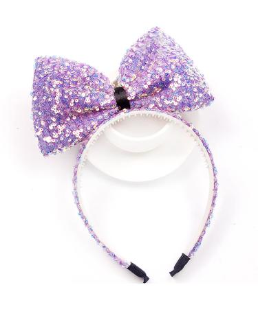 GKMAJKMB Sequin Mouse Ears Headbands Bow Glitter Hair Clasp Party Decoration for Girls Women (Purple)