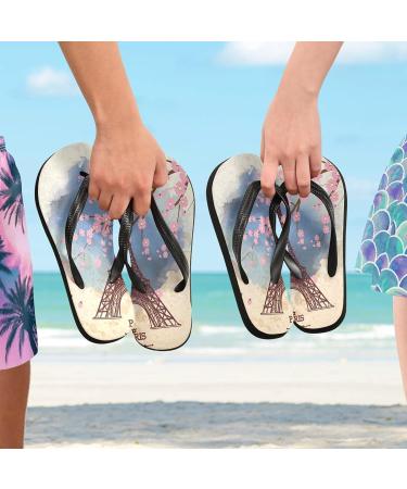 Mnsruu Eiffel Tower Cherry Blossom Flip Flops | Multicolored Sandals for Men & Women | Travel Spa & Home Slippers - Buy Online on GoSupps.com