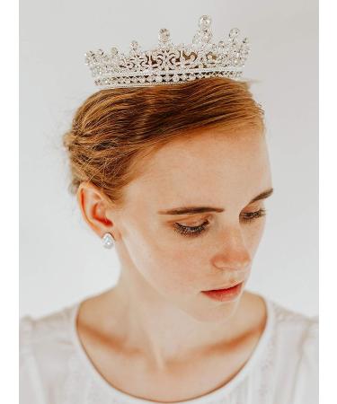 SWEETV Full Round Crystal Queen Crown for Women - Wedding Tiara for Bride, Pageant and Birthday Party - Silver - Buy Online on GoSupps.com
