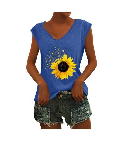 Short Sleeve T Shirts Clothing Woman T-Shirt Casual Black Clothing Top Women's Floral Pattern for Women Crop Tops Shirt Shirts Top Women's Summer Tank Top 5-blue L