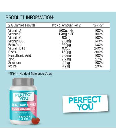 Skin Hair and Nails Gummies with Biotin, Zinc & Selenium - Strawberry Flavoured (120 ct) - Buy Online on GoSupps.com