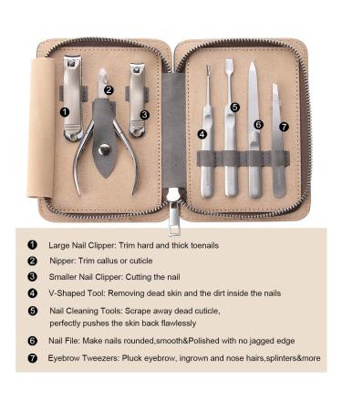 FAMILIFE 7PCS Manicure Set for Men - Professional Stainless Steel Nail Kit with Leather Travel Case - Grooming Gift Set in Gray and Orange - Buy Online on GoSupps.com