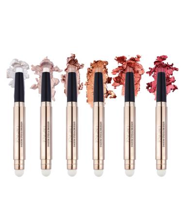 Eye Shadow Sticks 6 Colors Eyeshadow Stick Waterproof Eye Shadow Highlighter Stick for Natural Makeup Girls and Women Pochy A(1# 6#)