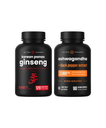 NutraChamps Korean Ginseng Capsules and Ashwagandha Capsules 2 Pack Bundle