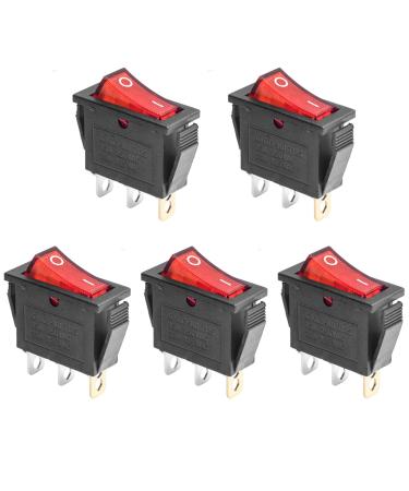 5Pcs AC 250V/16A, 125V/20A Red Light Illuminated LED On/Off SPST 3 Pin 2 Position Mini Boat Rocker Toggle Switch Snap for Car Boat by QTEATAK Red/ON-OFF / 3Pins