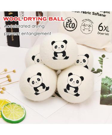 Laundry Wool Dryer Balls Natural Downy Laundry Fabric Softener Beads Reusable for Dryer 6 Pack XL Baby Safe with Lucky Panda Save Drying Time - Buy Online on GoSupps.com