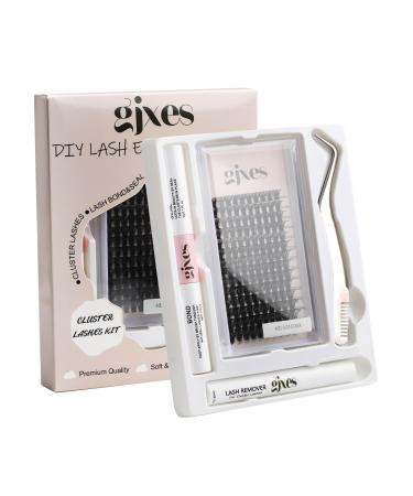 GJXES Eyelashes Extensions Kit Lash Clusters DIY Individual Lahes Mixed Length Extension Lashes 140 pcs 40D 0.07 D Curl 8-16mm Lash Bond-Seal Lash Glue Remover Lash Tweezers At Home Eyelashes Extensions Kit Easy To Use Beginners