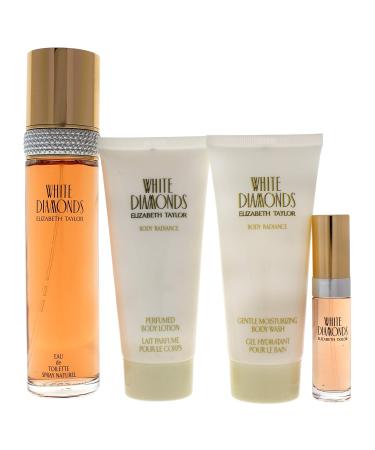 White Diamonds by Elizabeth Taylor for Women - 4 Pc Gift Set 3.3oz EDT Spray 3.3oz Gentle Moisturizing Body Wash 3.3oz Perfumed Body Lotion 10ml EDT Spray - Buy Online on GoSupps.com