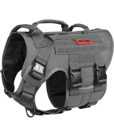 OneTigris Tactical Dog Harness - Heavy Duty Vest with 3 Handles & Metal Buckles | Gray - Ideal for Outdoor Adventures International Shipping Available - Buy Online on GoSupps.com