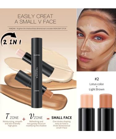 Yeweian 2 Colors Face Concealer Contour Stick 2 in 1 Highlight & Repair Pen - Face Makeup Shading Foundation Cream Pen (02Lotus+Light Brown) - Buy Online on GoSupps.com
