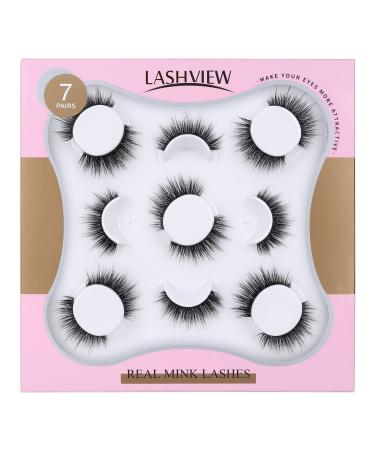 7 Pairs Fake Eyelashes  LASHVIEW False Eyelashes Handmade Lashes 3D Natural Layered Effect Reusable Natural Look False Eyelashes for Makeup (CG01-7)