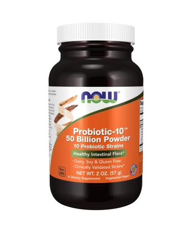 NOW Supplements Probiotic-10 Powder 50 Billion with 10 Probiotic Strains Strain Verified 2-Ounce Aritificial flavor 2 Ounce (Pack of 1)