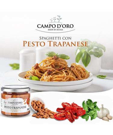 Campo D'Oro Trapanese Pesto Sauce with Tomato, Basil & Almonds - 6.3oz (180g), 100% Made in Italy - Buy Online on GoSupps.com