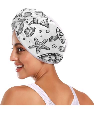 Super Absorbent Turtles Seashells Hair Towel 2 Pack - Quick Dry Hair Turbans for Women & Girls | Stylish & Functional - Buy Online on GoSupps.com