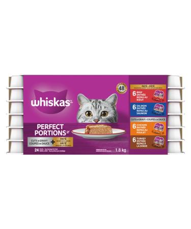 WHISKAS Perfect Portions Adult Wet Cat Food Pat and Cuts in Gravy - Chicken - Turkey - Beef - Salmon - 75g (24 Pack)