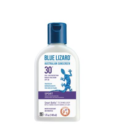 BLUE LIZARD Sport Mineral-Based Sunscreen - No Oxybenzone  No Octinoxate - SPF 30+ UVA/UVB Protection  5 Fl Oz
