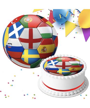 EURO 24 FOOTBALL FLAGS EUROPEAN PRECUT 7.5 INCH EDIBLE ICING CAKE TOPPER DECORATION