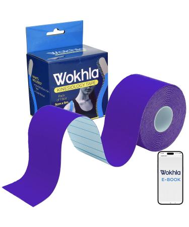 Purple Kinesiology Tapes Waterproof - Latex Free Muscle & Physio Tape 5M Roll Strong Grip Medicated Glue Sports Tape Strapping for Ankle Knee & Shoulder-Includes E-Manual with Instructions