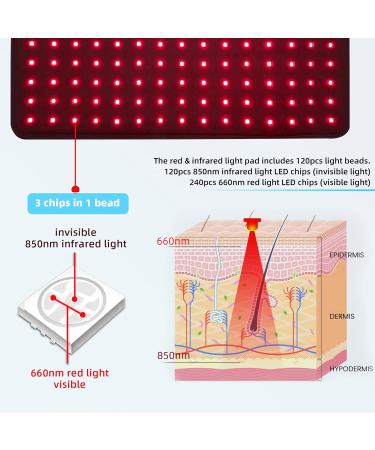Infrared Red Light Therapy Large Body Pad with Timer - Pain Relief, Inflammation Reduction, Wound Healing - 660nm&850nm Chips - 16*7.8in - Buy Online on GoSupps.com