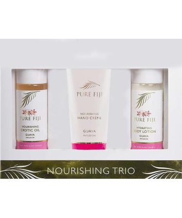Pure Fiji Nourishing Trio Ideal Spa Bath Gift Set for Women - Travel Kit - Includes Exotic Body Oil Hydrating Body Lotion For Women and Nourishing Hand Cream Guava Scent